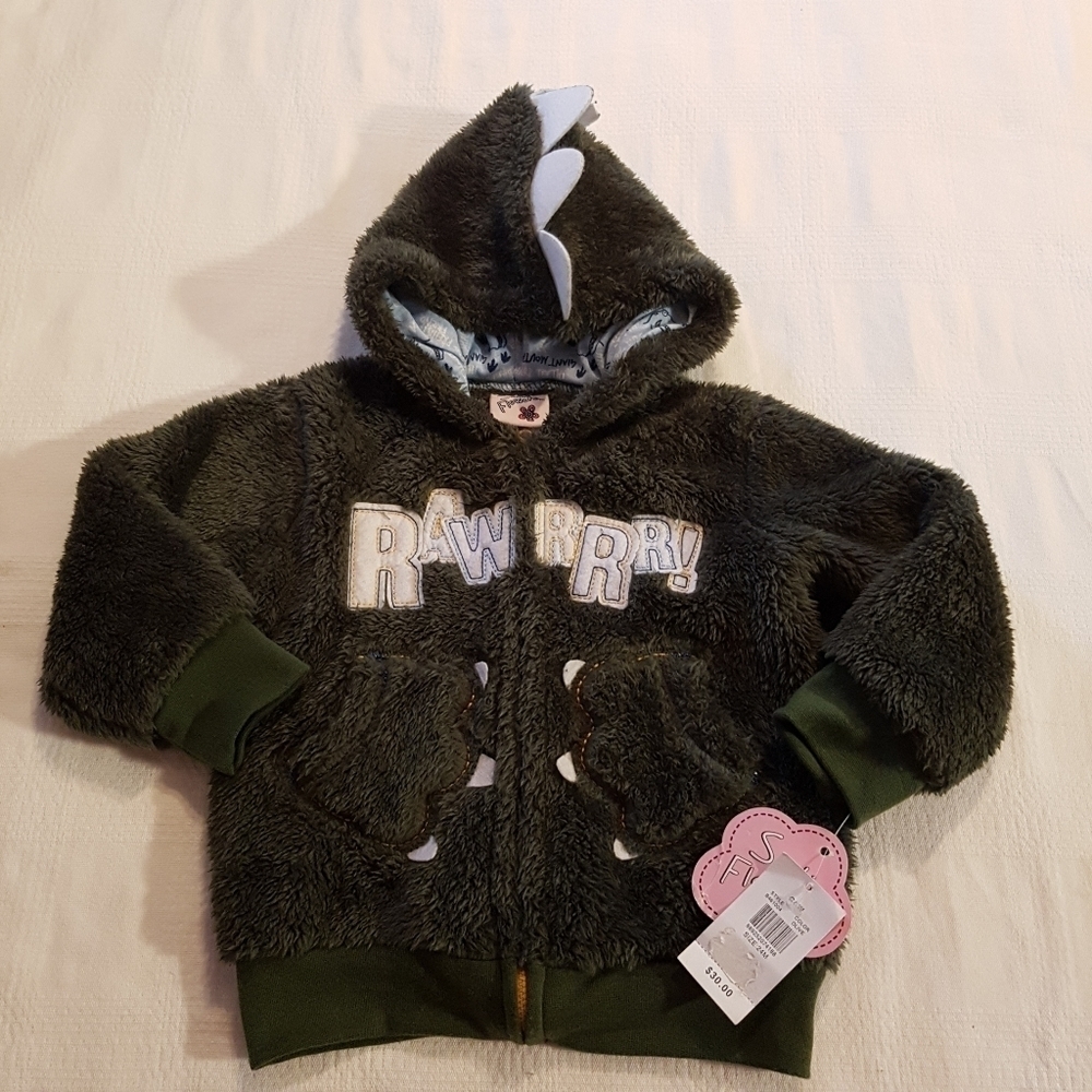 Satin Flowers girls or boys size 24 months green Dinosaur zip up jacket